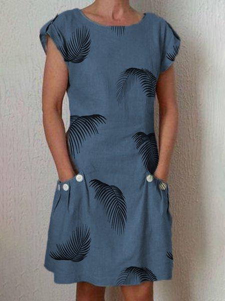 Buttoned Linen Short Sleeve Dresses