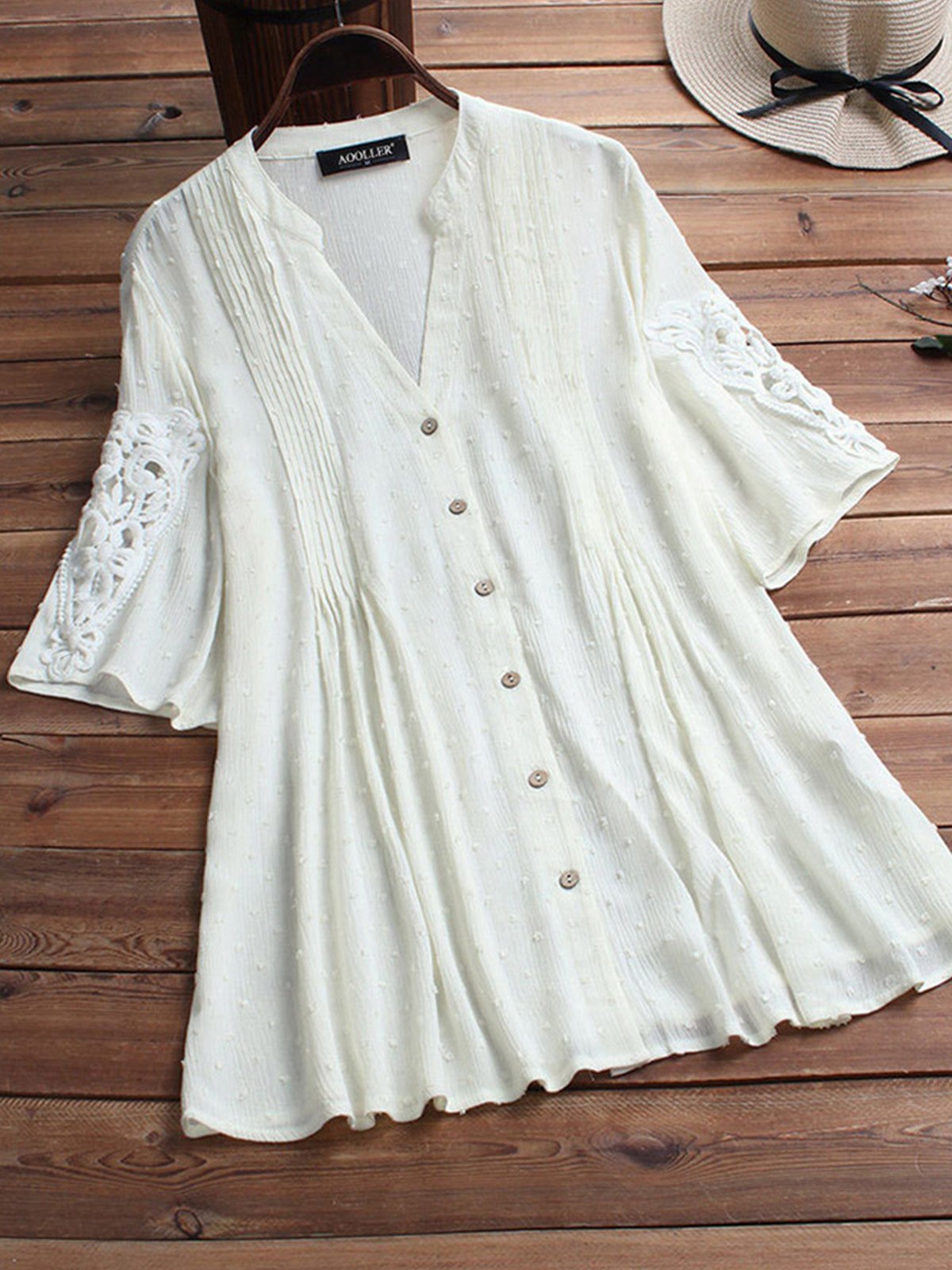 Women Casual Lace Cutout Tops Tunic Blouse Shirt