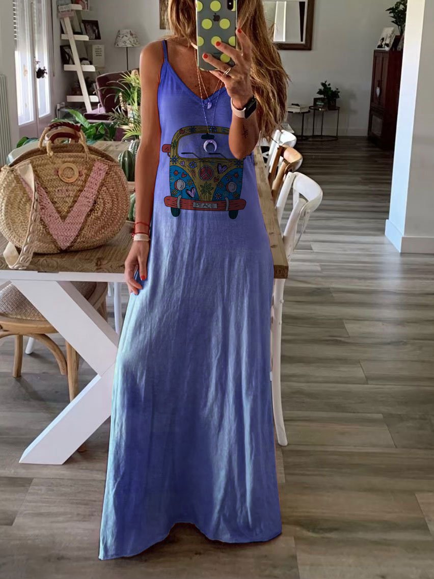 Summer Cotton-blend Sleeveless V-neck Casual Dresses