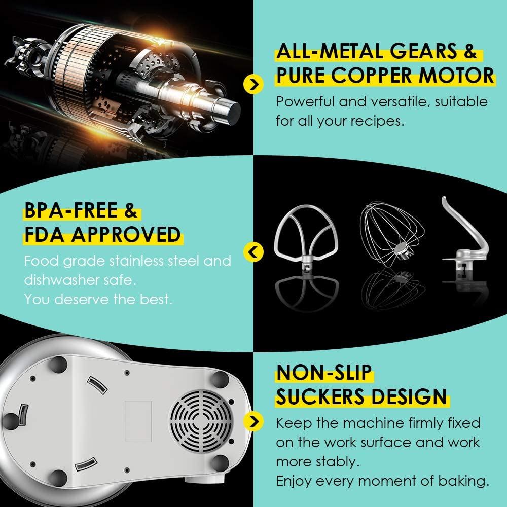 SanLidA Stand Mixer, 9.5 Qt. Electric Kitchen Mixer with Dishwasher, 9.5 QT / 9.5 QT / Cream White