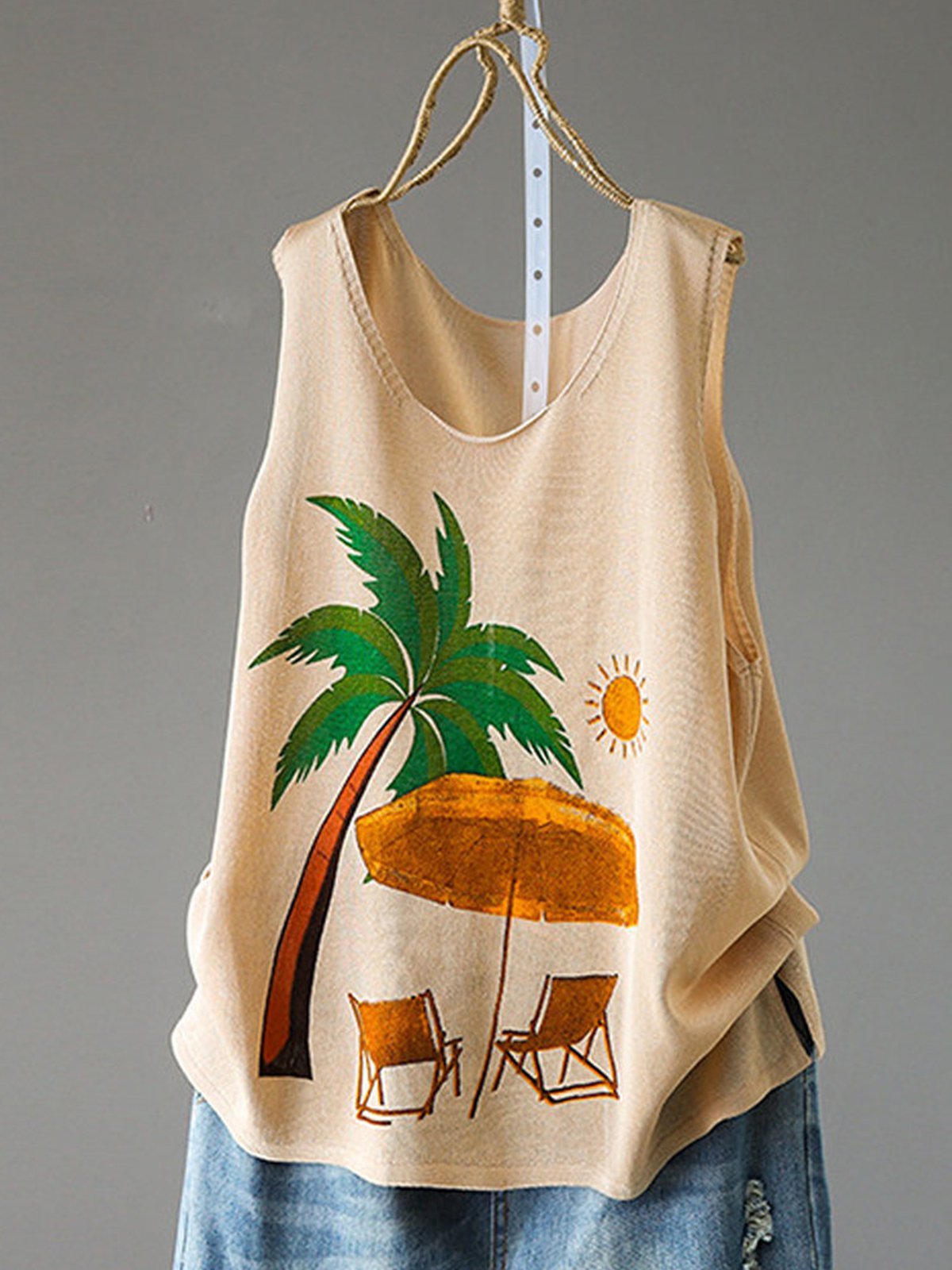 Casual Sleeveless Round Neck Plus Size Tops