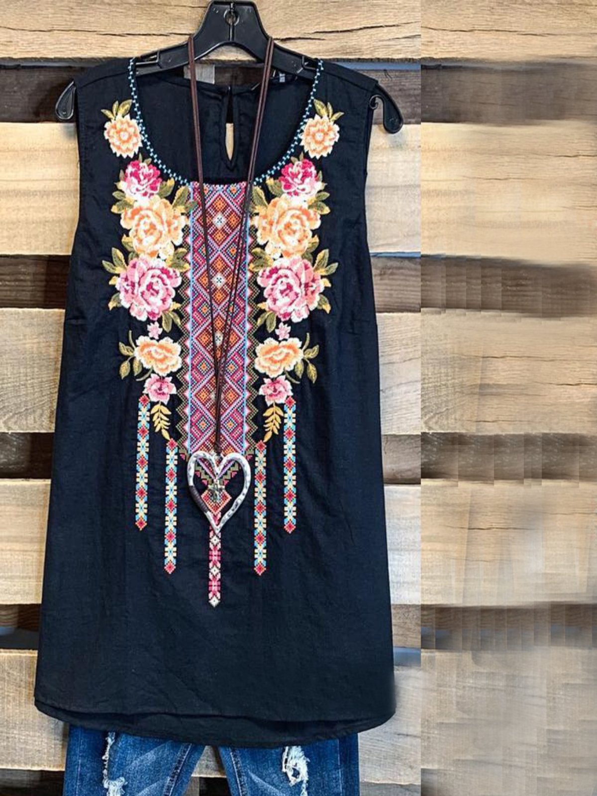 Sleeveless Floral-Embroidered Shirts & Tops