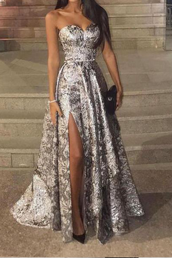 Sexy Silver Sleeveless  Sequins Fishtail Evening Dress