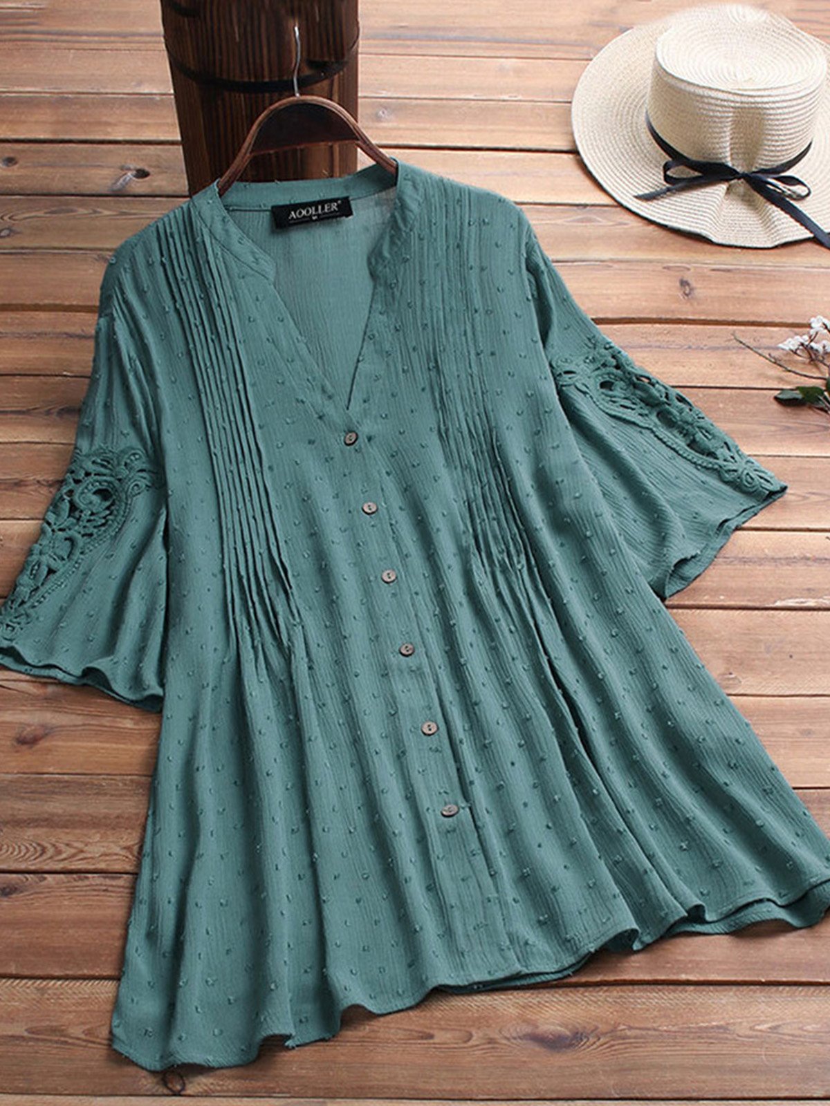 Women Casual Lace Cutout Tops Tunic Blouse Shirt