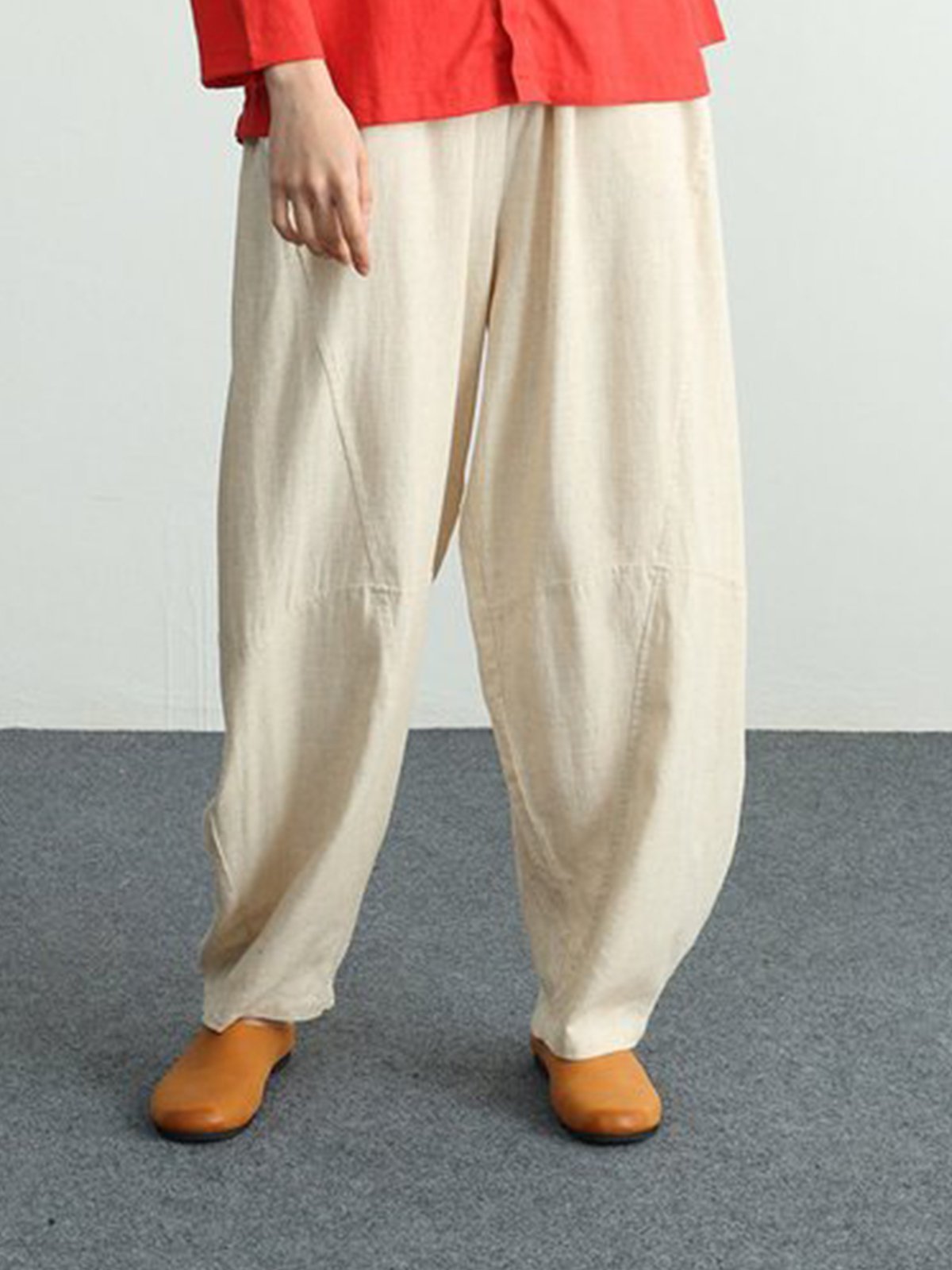 Solid Cotton Casual Pants
