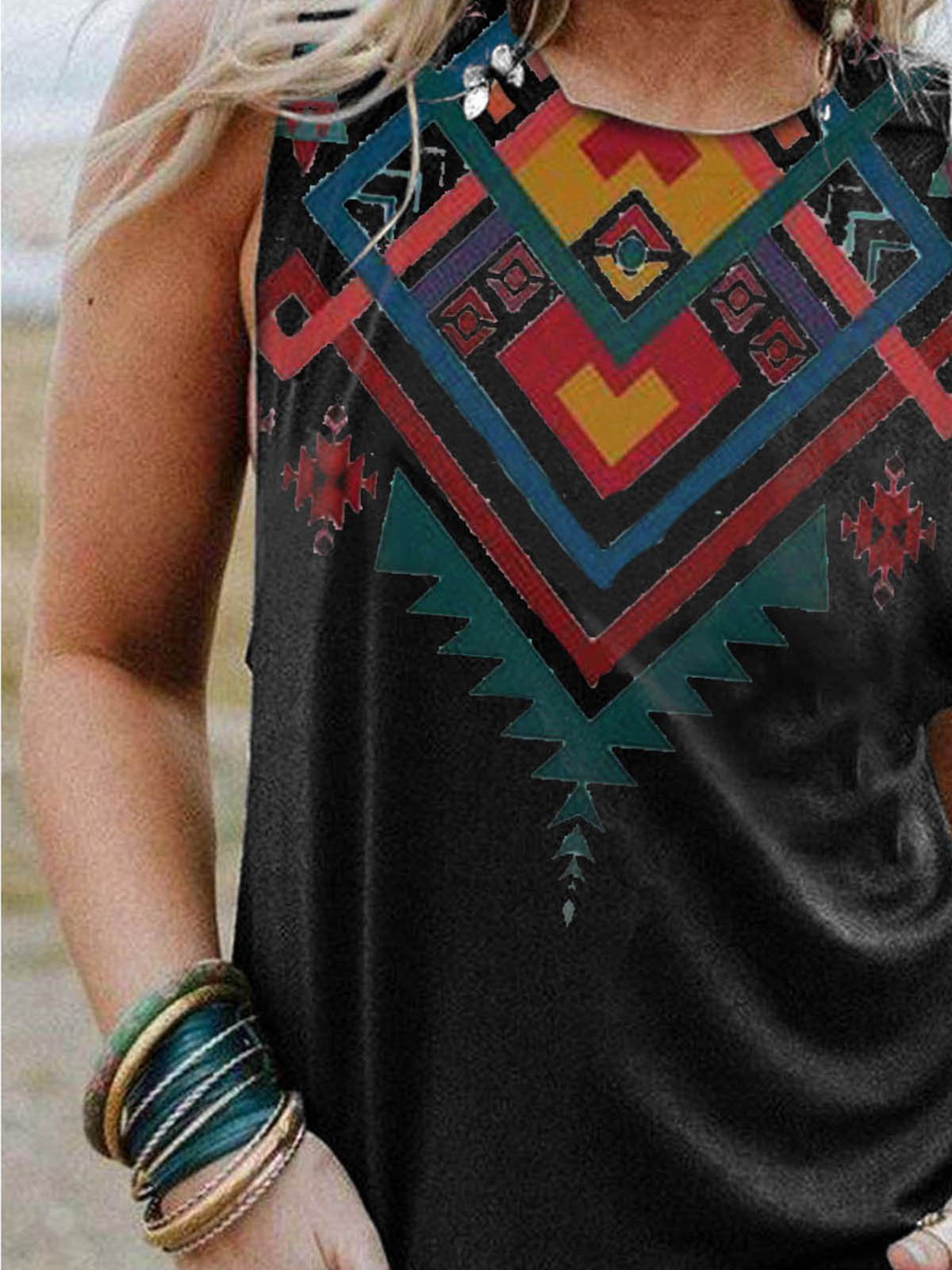 Printed Casual Cold Shoulder Crew Neck Shirts & Tops