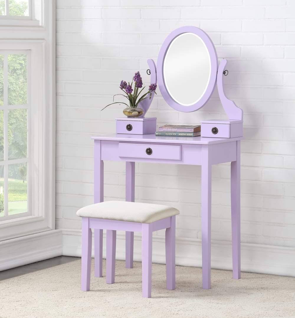 Roundhill Furniture Moniya Wood Vanity Table and Stool Set, Pink