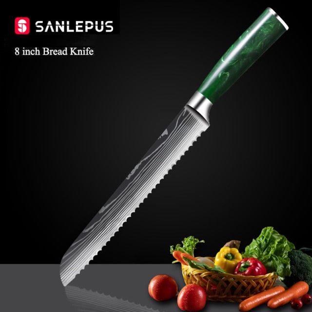 1-10 Pcs Chef Knife Set Kitchen Knives Laser Damascus Pattern Sharp Japanese Santoku Knife