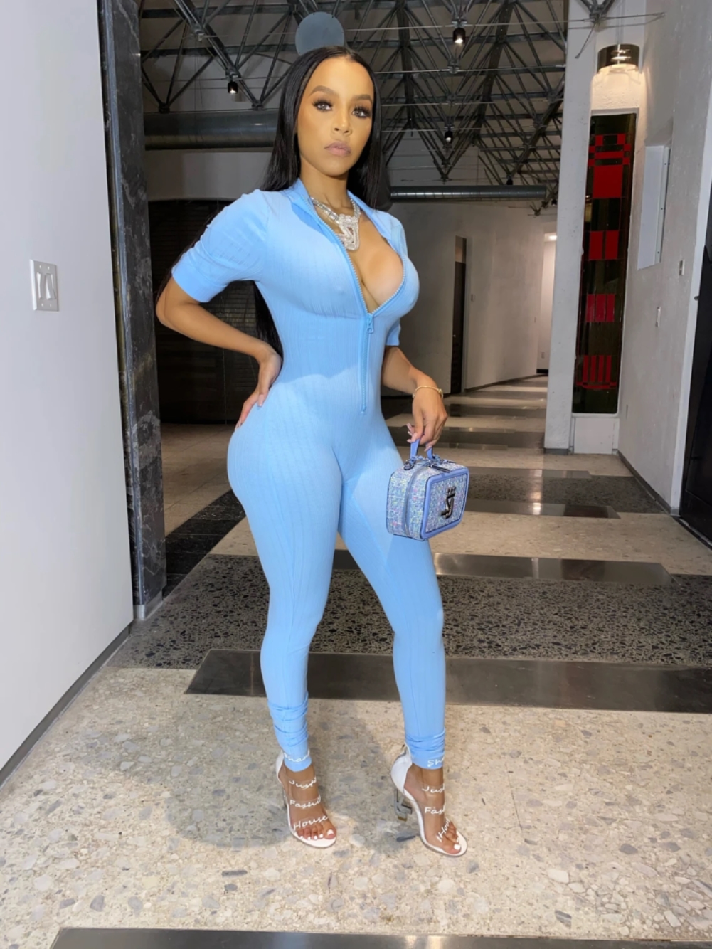 Summer Shorts Sleeves Zipper Bodycon Jumpsuit