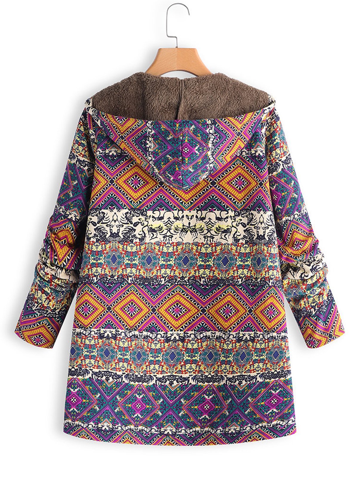 Vintage Printed Long Sleeve Hoodie Coat
