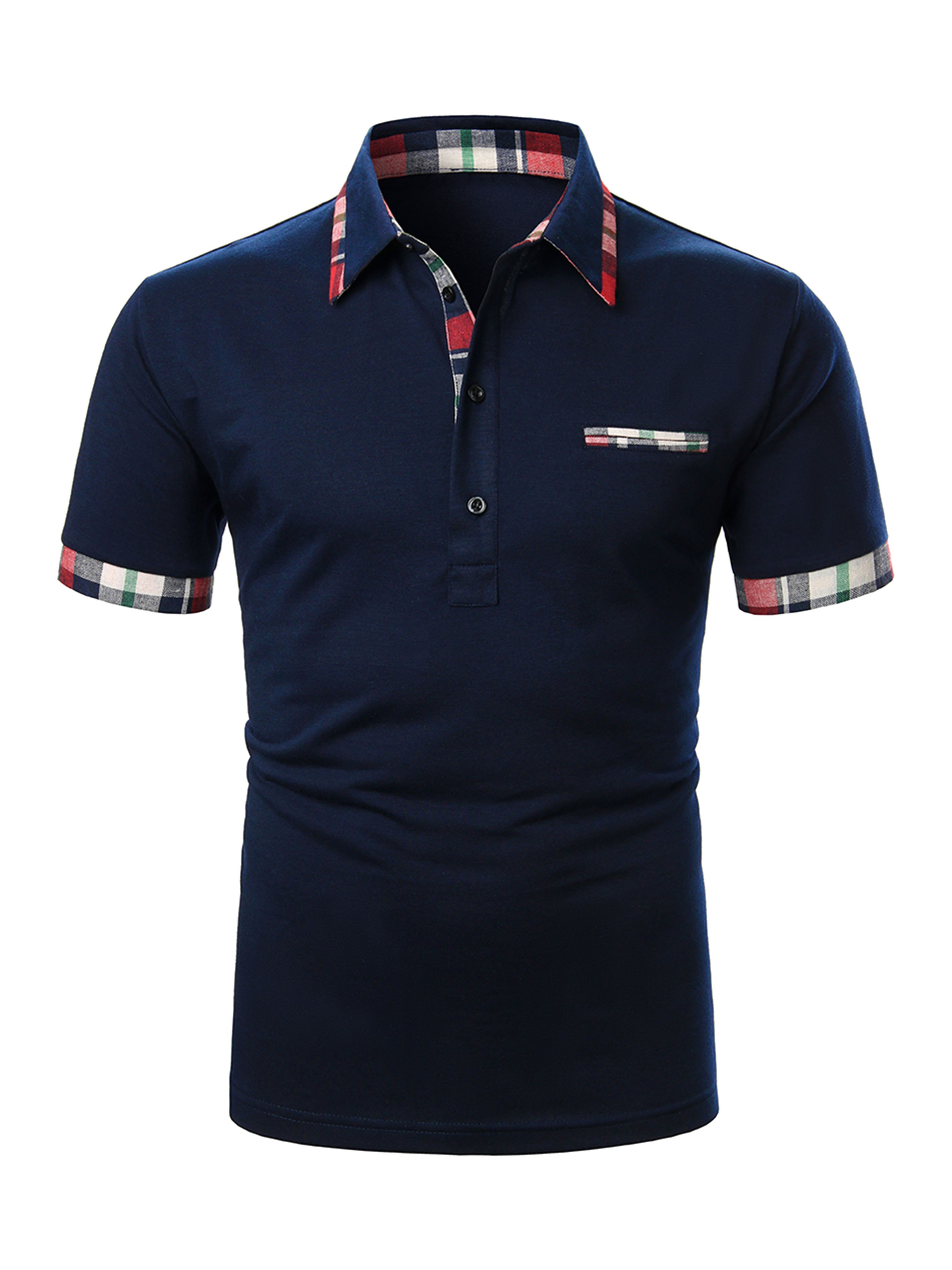 Men's Plaid Trim Button Polo Shirt