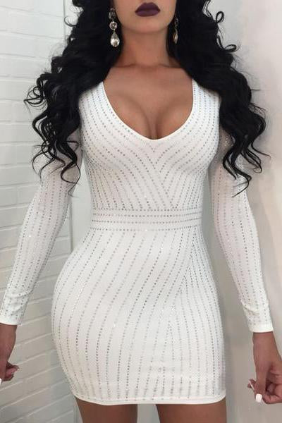 Sexy V Neck Long Sleeve Gilding Pure Colour Bodycon Dresses