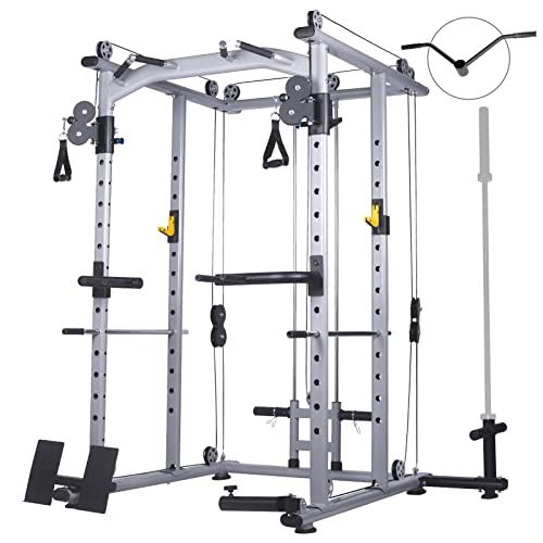 Mikolo Multi-Function Power Cage, 1400 lbs Commercial Weight Cage with Cable Crossover Machine, J-Hooks, Landmine