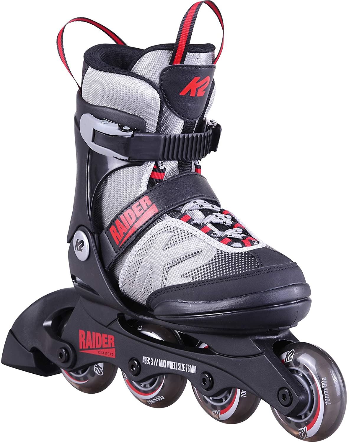 K2 Skate Youth Raider Inline Roller skate, Gray/Red, Medium (1-5)