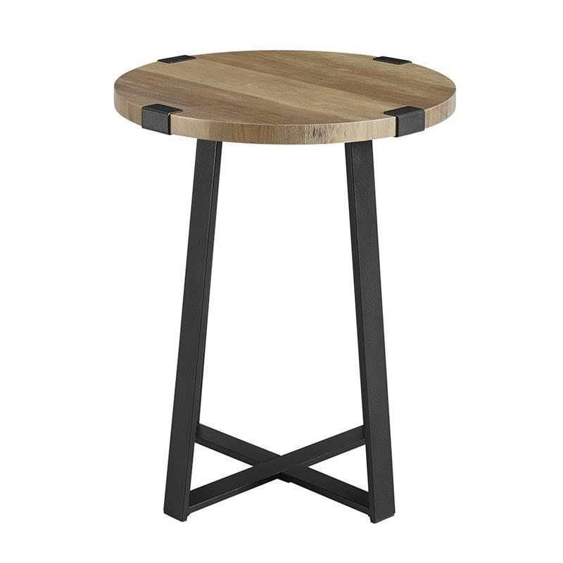 Pemberly Row 18 Metal Wrap Round Side Table in Rustic Oak - PR-1810199