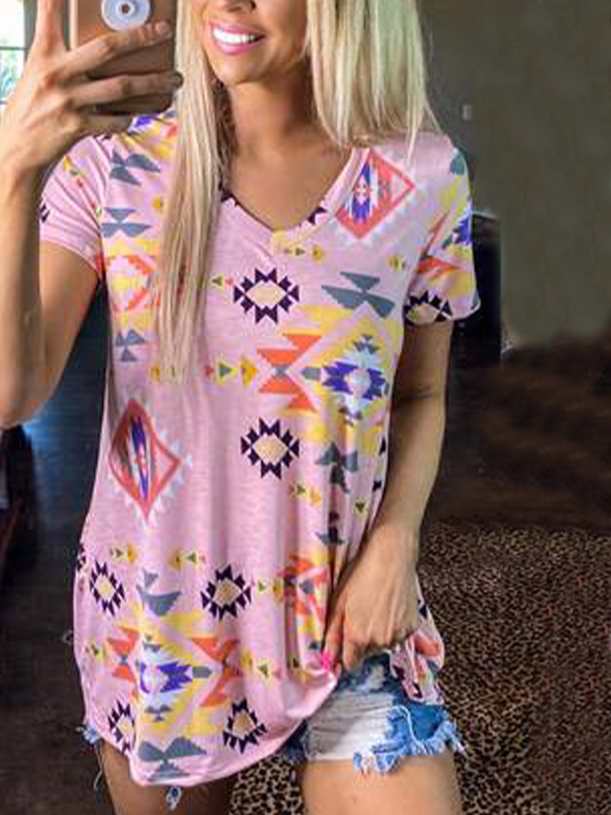 Pink Short Sleeve Casual Shirts & Tops