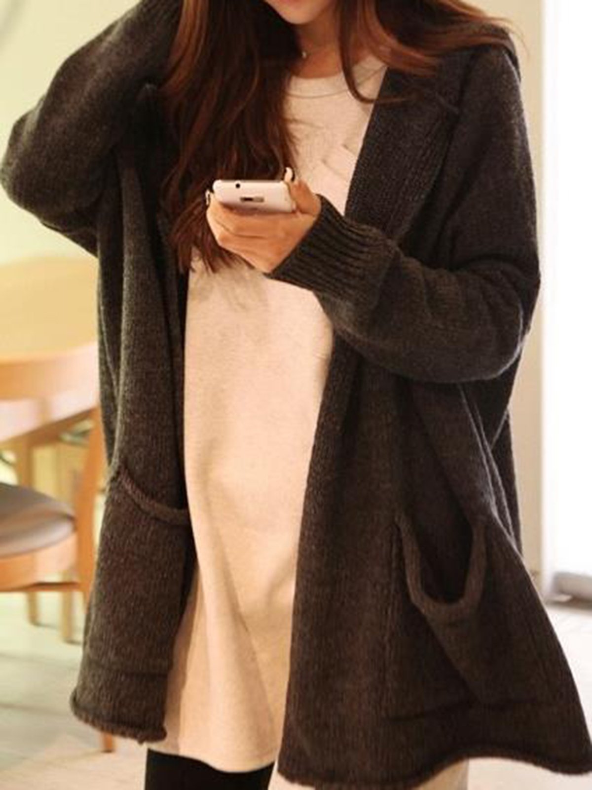 Knitted Casual Pockets Cardigan