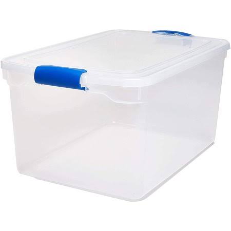 Homz Plastic Storage, Modular Stackable Storage Bins with Blue Latching Handles, 66 Quart, Clear, 2-Pack, Size: Large