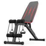 Adjustable Weight Bench for Full Body Exercise, Foldable Strength Training Bench Press with Resistance Bands (Red)