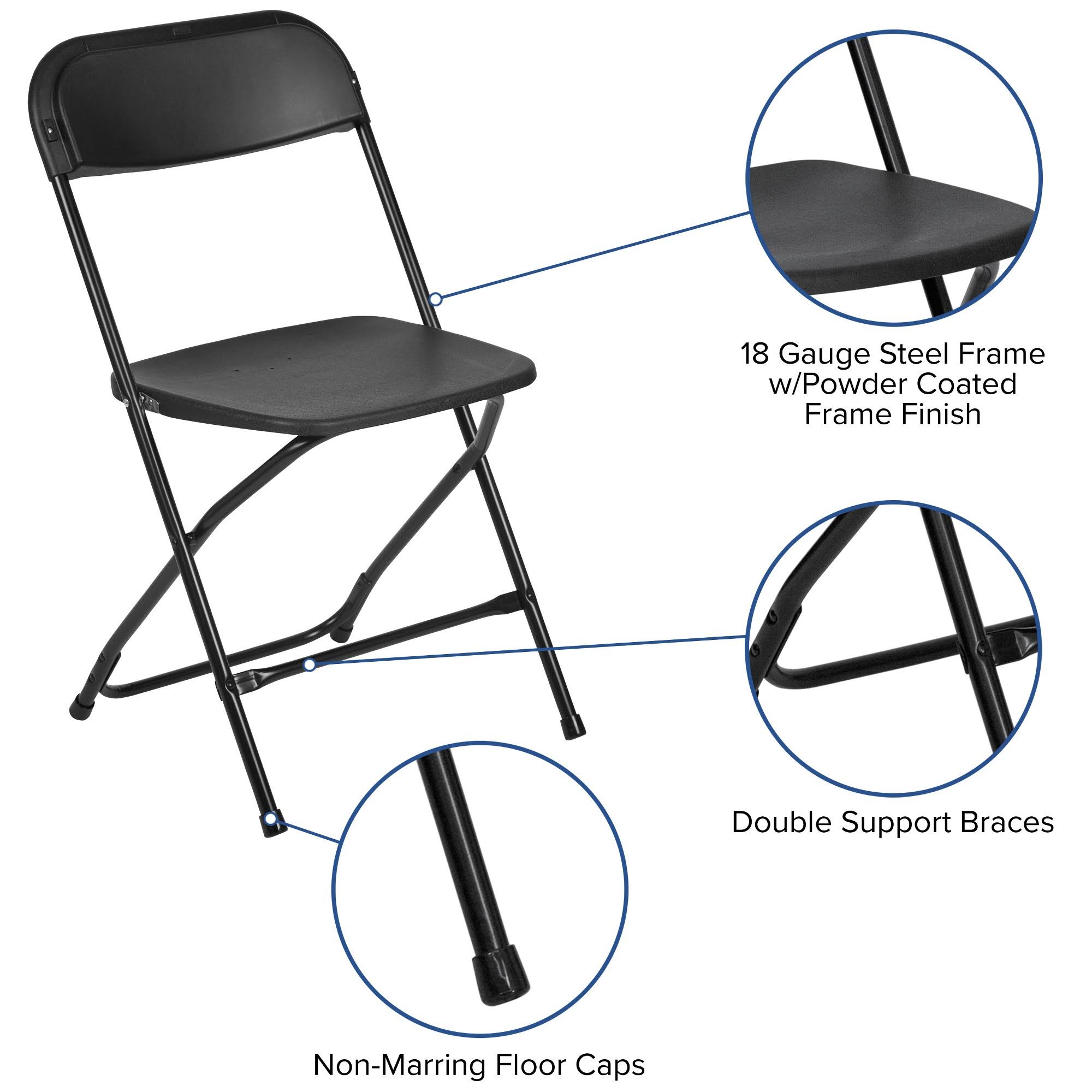 Flash Furniture Hercules Plastic Armless Folding Chair, Black, 4/Pack