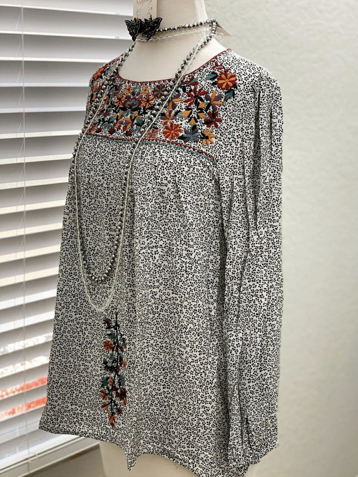 Polka Dots Cotton-Blend Long Sleeve Shirts & Tops