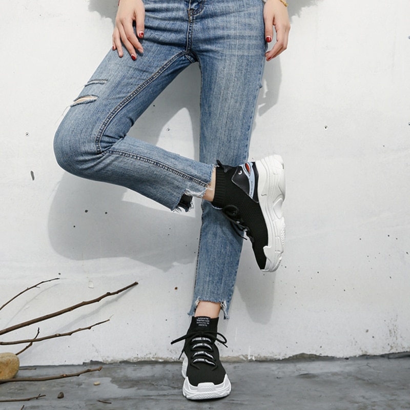 FEOZYZ Shark Sneakers Women Men Knit Upper Breathable Sport Shoes Chunky Shoes High Top Running Shoes For Men Women