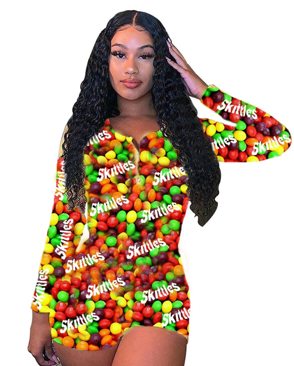 Casual Long Sleeve Snack Print Pajama Rompers