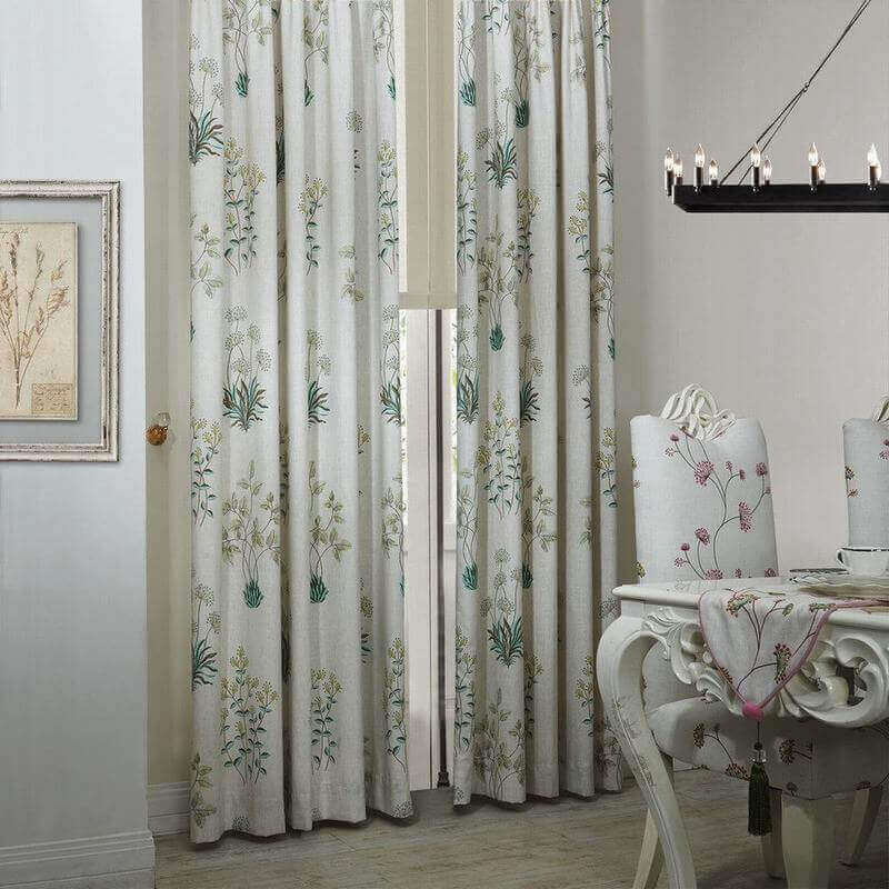 Botanical Floral Print Polyester Cotton Blackout Lining Curtain Drape BQ6632