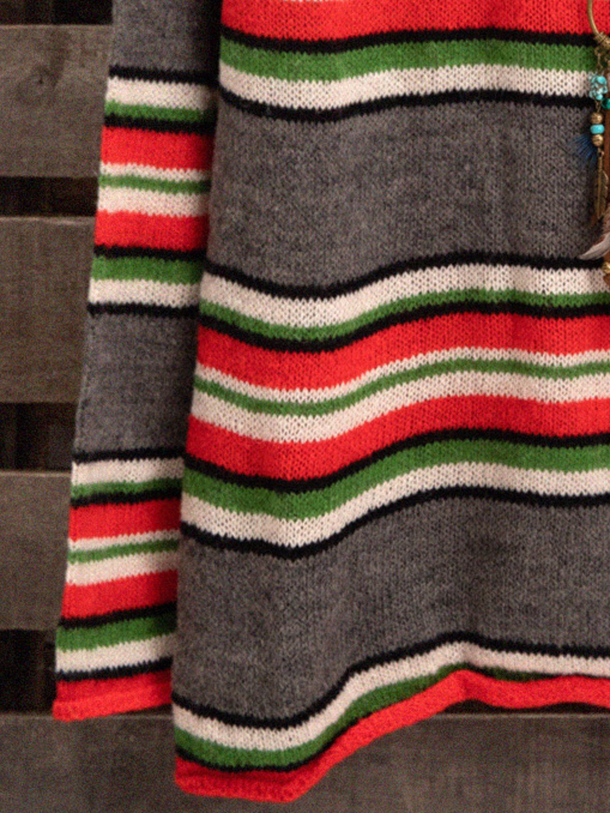 Green Knitted Long Sleeve Crew Neck Shirts & Tops