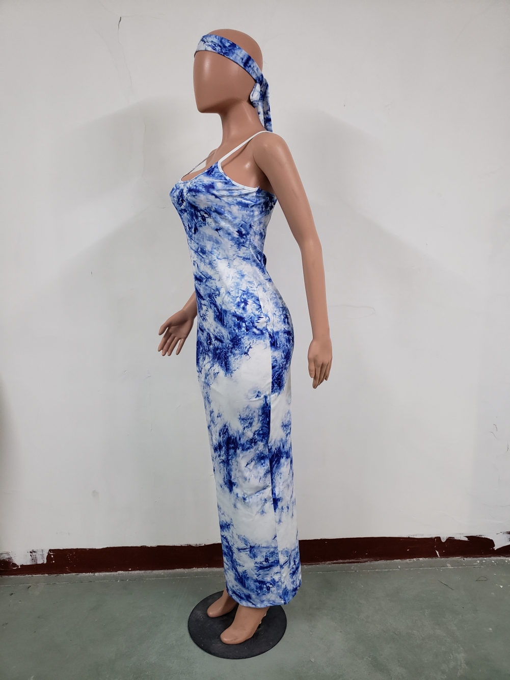 Sexy Tie Dye Strap Maxi Dress with Face Cover and Headband