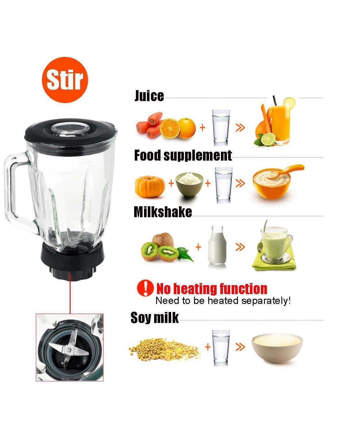 Powerful Stationary Heavy Duty Blender Smoothies Multifunctional
