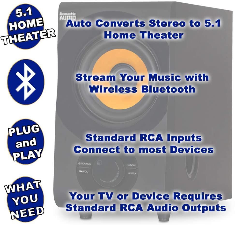 Acoustic Audio AA5170 Home Theater 5.1 Bluetooth Speaker System 700W, Gold