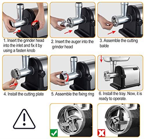 [2000W Max ]Heavy Duty Stainless Steel Meat Mincer with 3 Grinding Plates