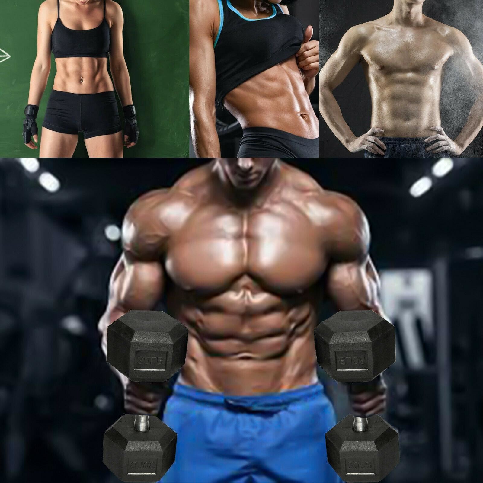 10Pair Rubber Dumbbells 5-50 lb with Dumbbells Rack Hexagonal Home Gym Equipment