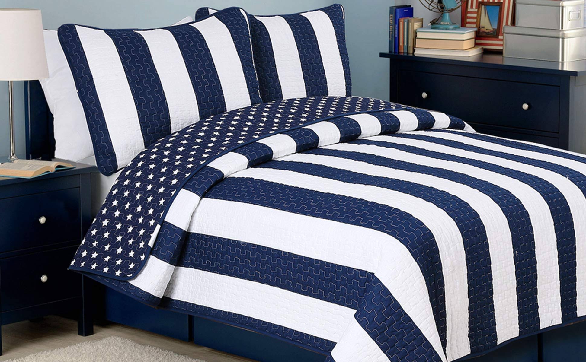 Cozy Line Home Fashions Sailor Popeye &s Bedding Quilt Set, Navy Blue