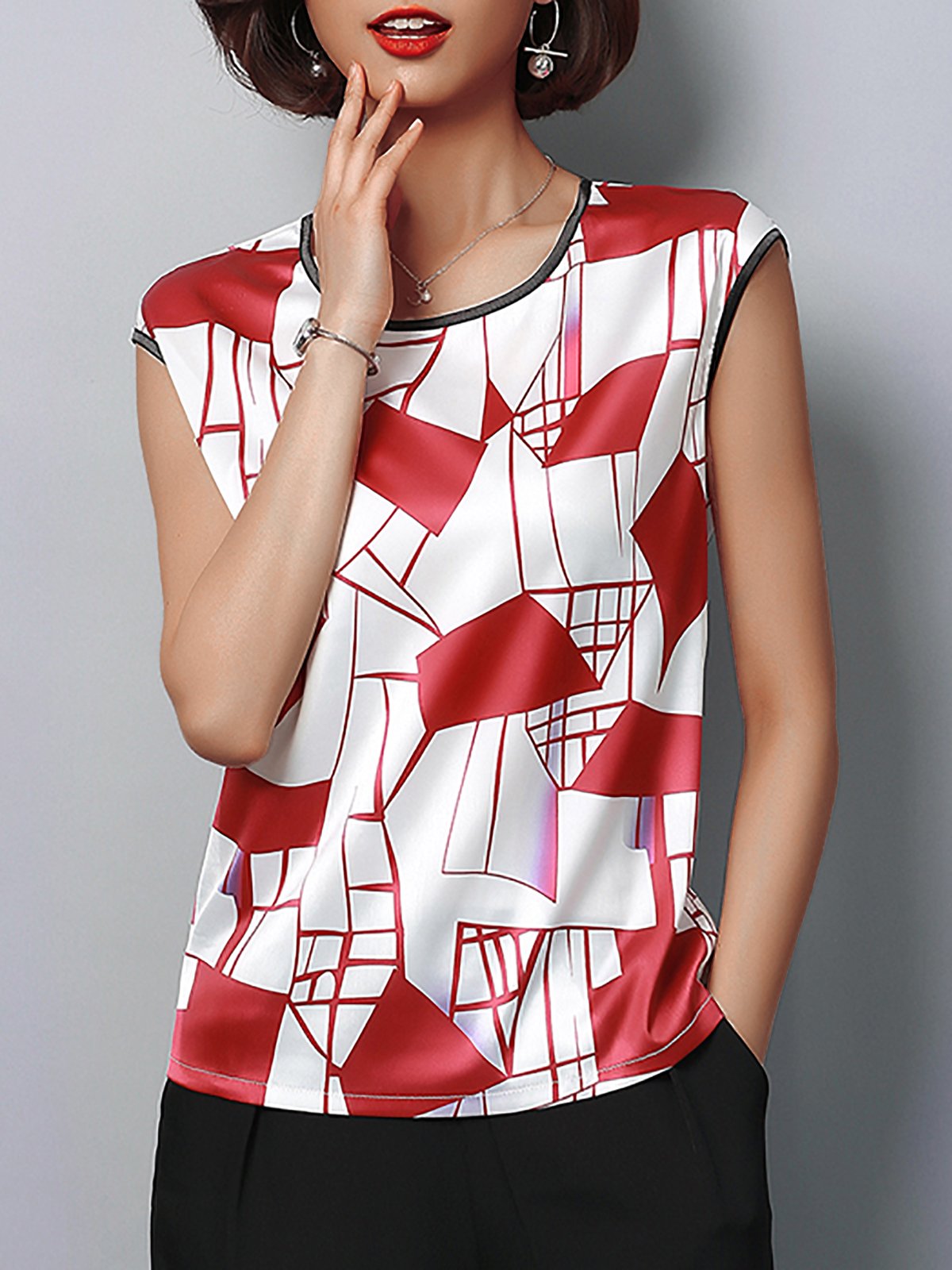 Plus Size Women  Sleeveless  Round Neck Floral Casual  Vest  Tops