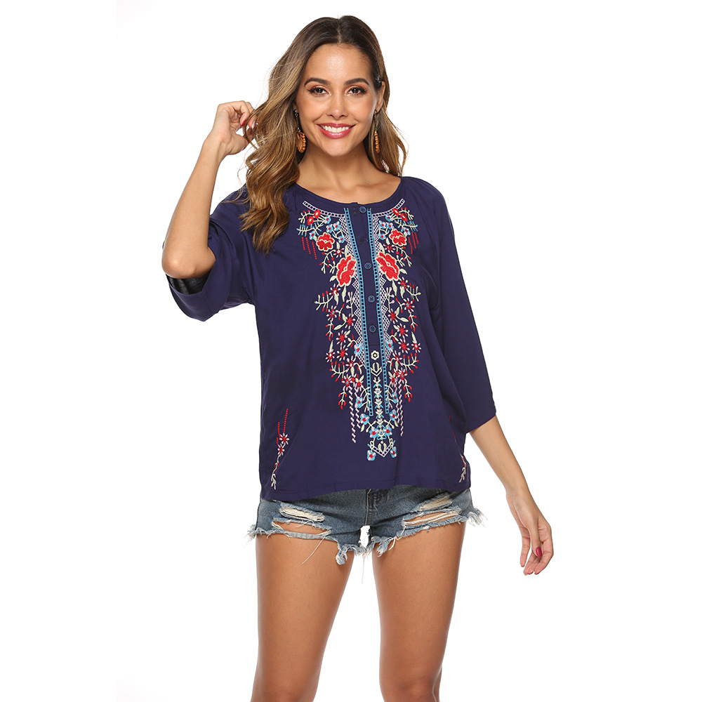 Embroidered Women's Long Sleeve Boho Style Top