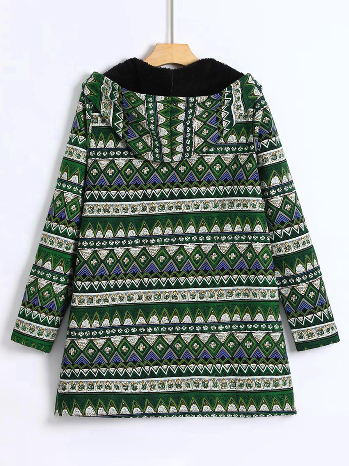 Pockets Long Sleeve Hoodie Tribal Zipper Coat