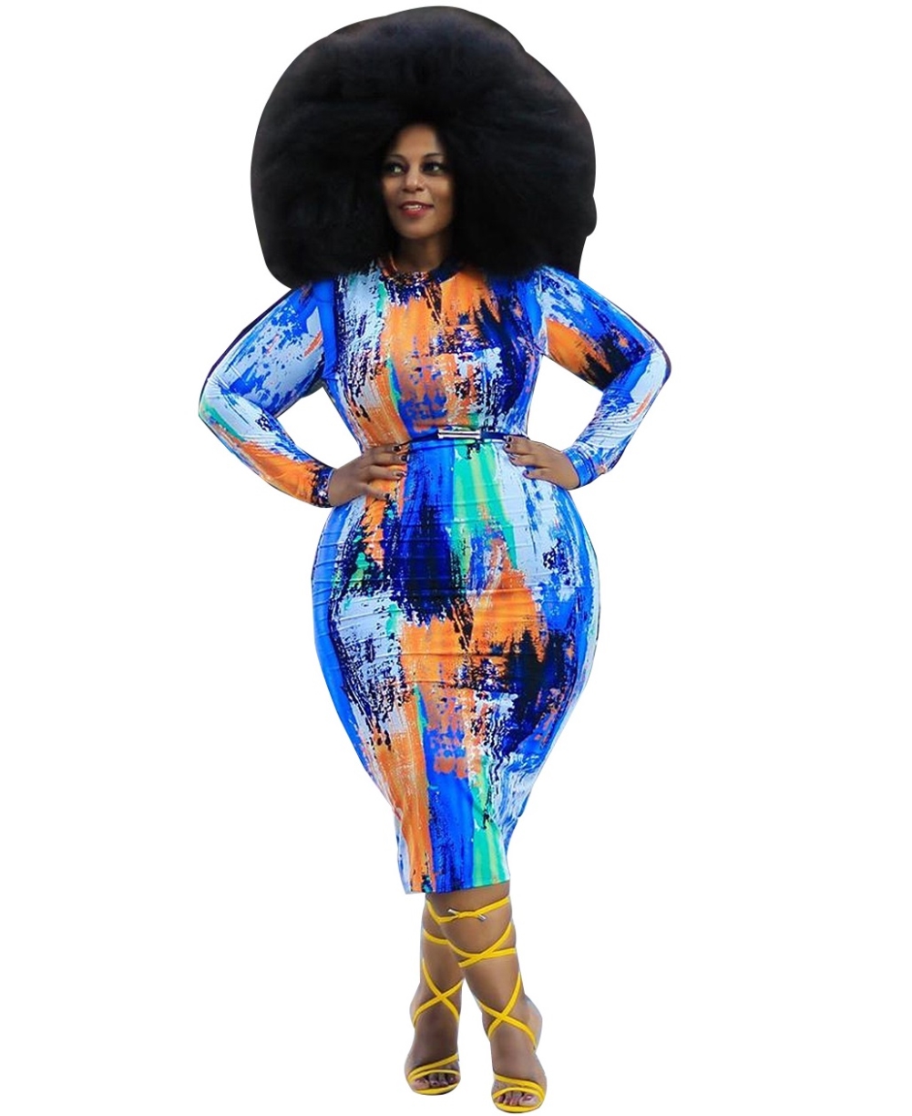 Plus Size Tie Dye Midi Dress with Full Sleeves