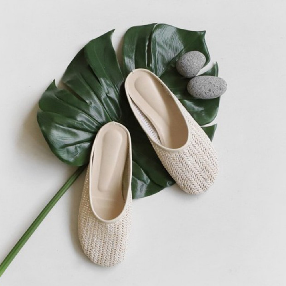 Women Beach Pu Flats Faux Straw Braided Slippers Shoes