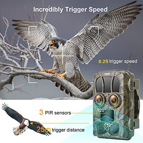 Trail Camera 20MP 4K Night Vision Dual-Lens Game Hunting Camera, 120° Wide Angle