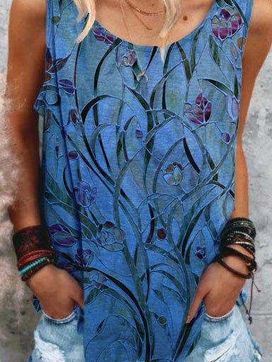 Sleeveless Floral-Print Floral Shirts & Tops