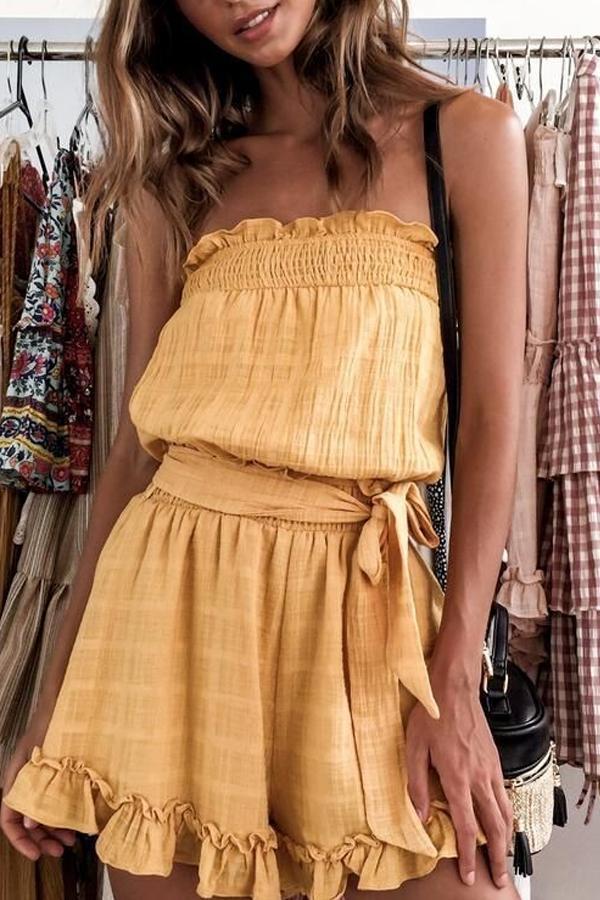 Strapless  Backless  Plain  Sleeveless  Playsuits