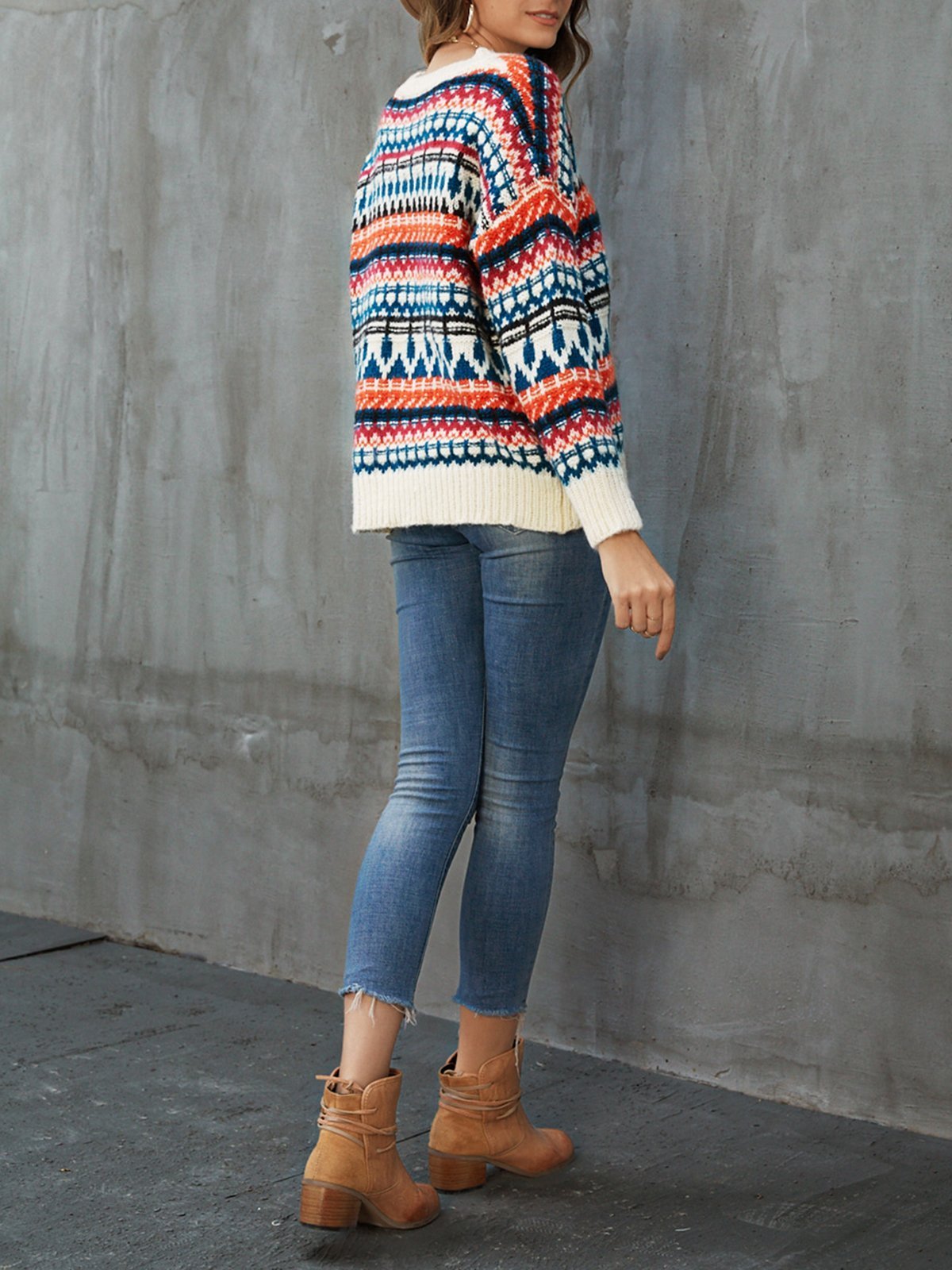White Casual Tribal Sweater