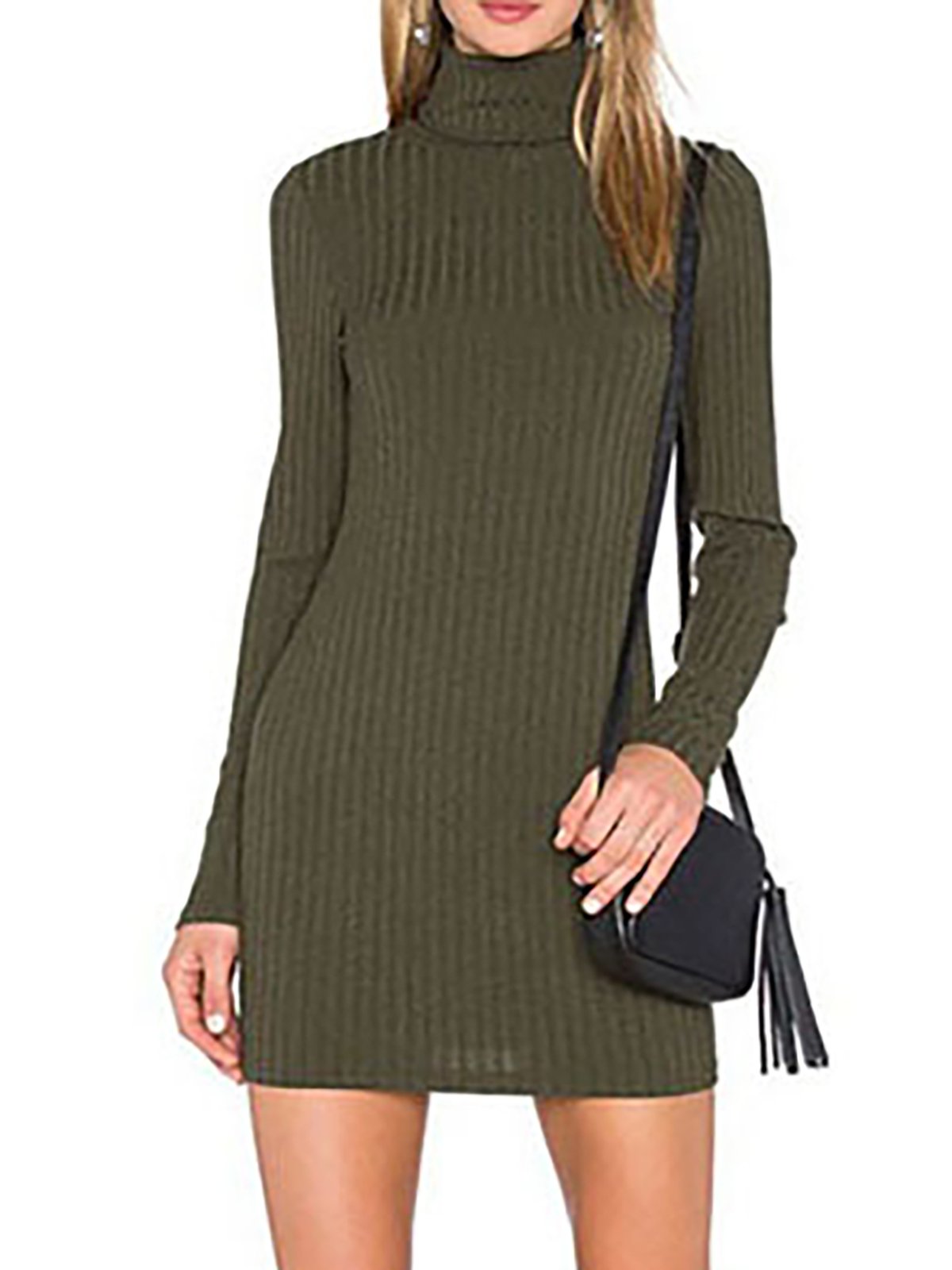 Casual Solid Turtle Neck Knitted Fall Dress