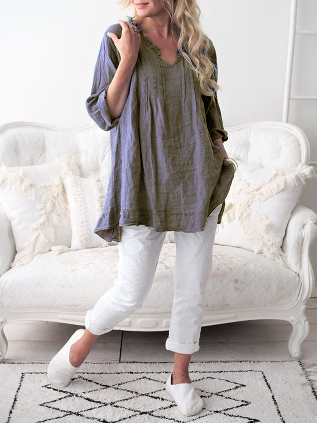 Women Casual Tops Long Sleeve Cotton Patchwork Summer Tops