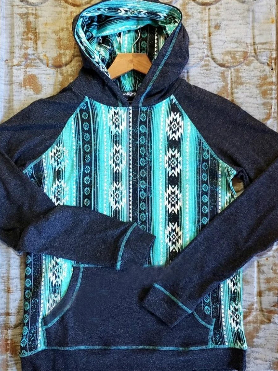 Blue Printed Long Sleeve Casual Cotton-Blend Women