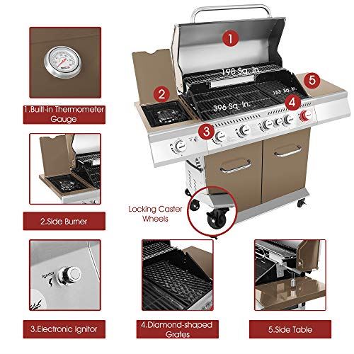 Royal Gourmet GA5403C Premier 5 BBQ Propane Gas Grill with Rotisserie Kit