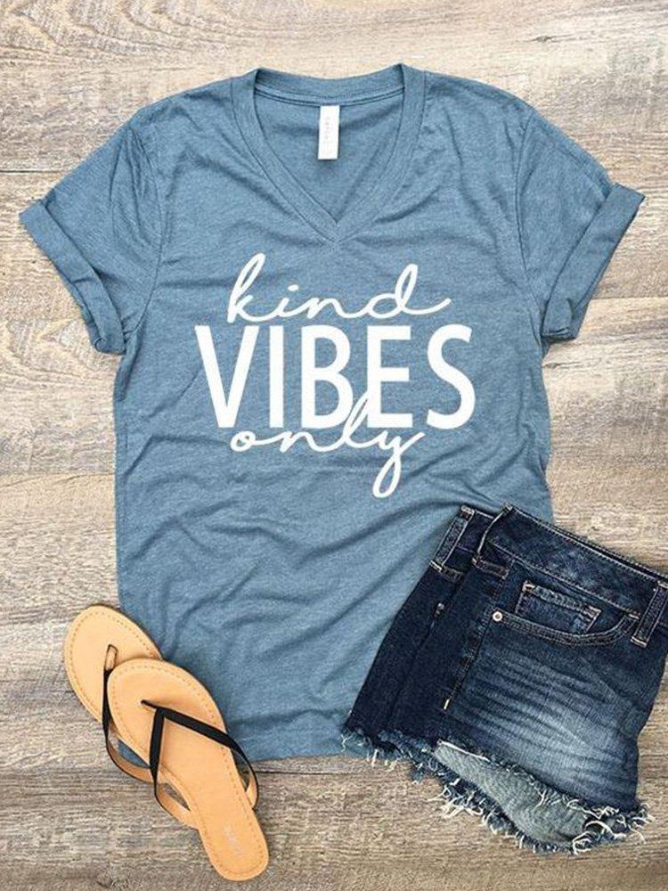 Gray Blue Cotton-Blend Letter Casual Shirts & Tops