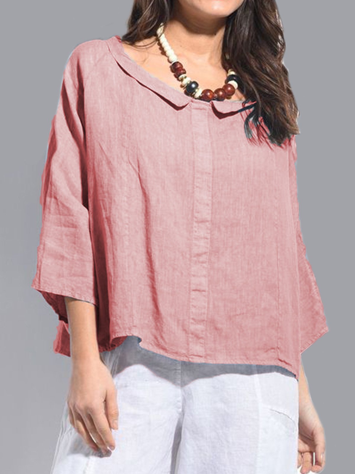 Women Casual Peter Pan Collar Tops Tunic Blouse Shirt